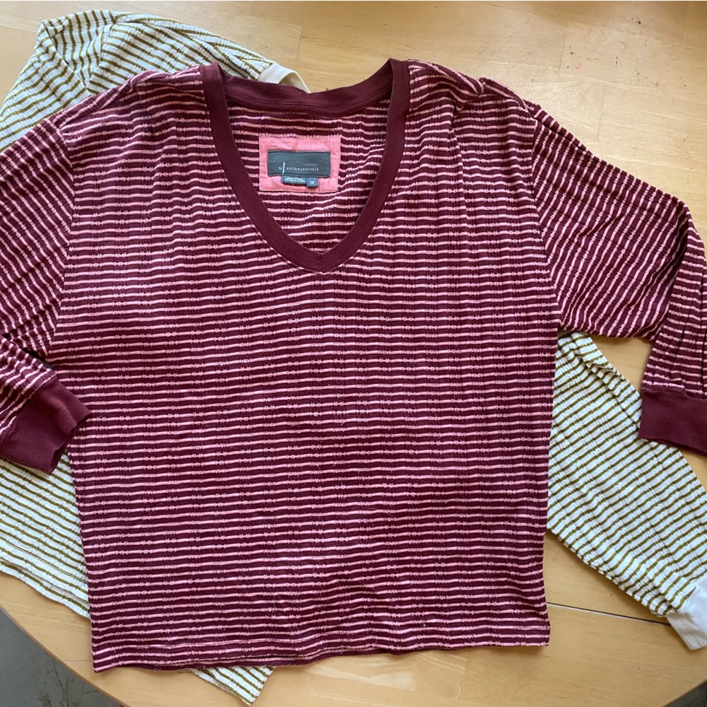 Anthropologie XS Hannah Striped Scoop Neck Top, Slouchy V Neck Tee